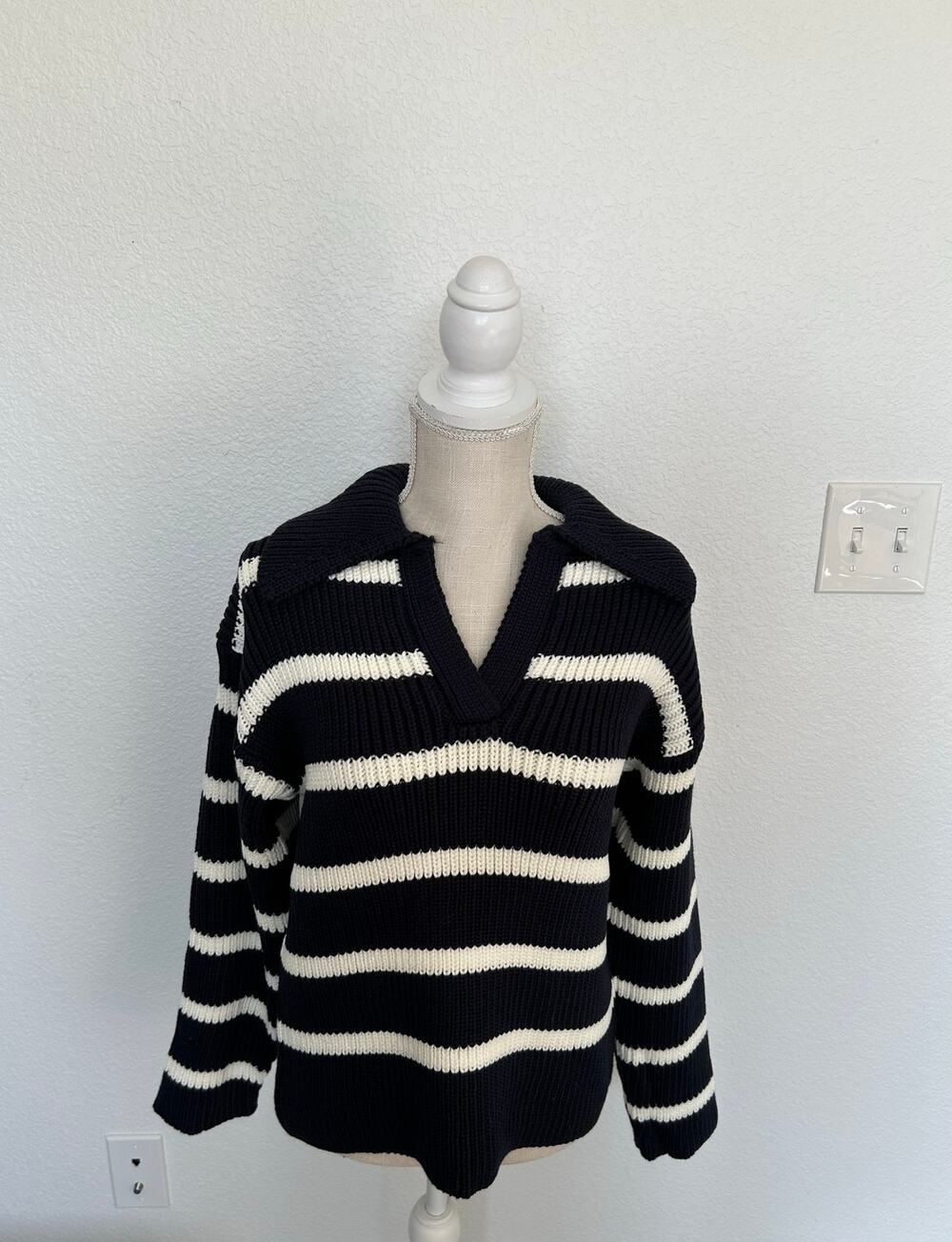 Eche Navy and White Striped Sweater - S
